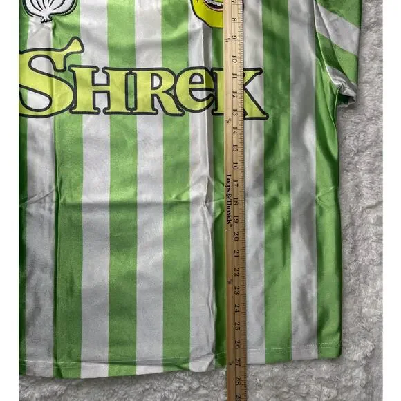 Shrek Soccer Jersey Shirt Mens Large Green White Striped VNeck DreamWorks NEW - Picture 8 of 16